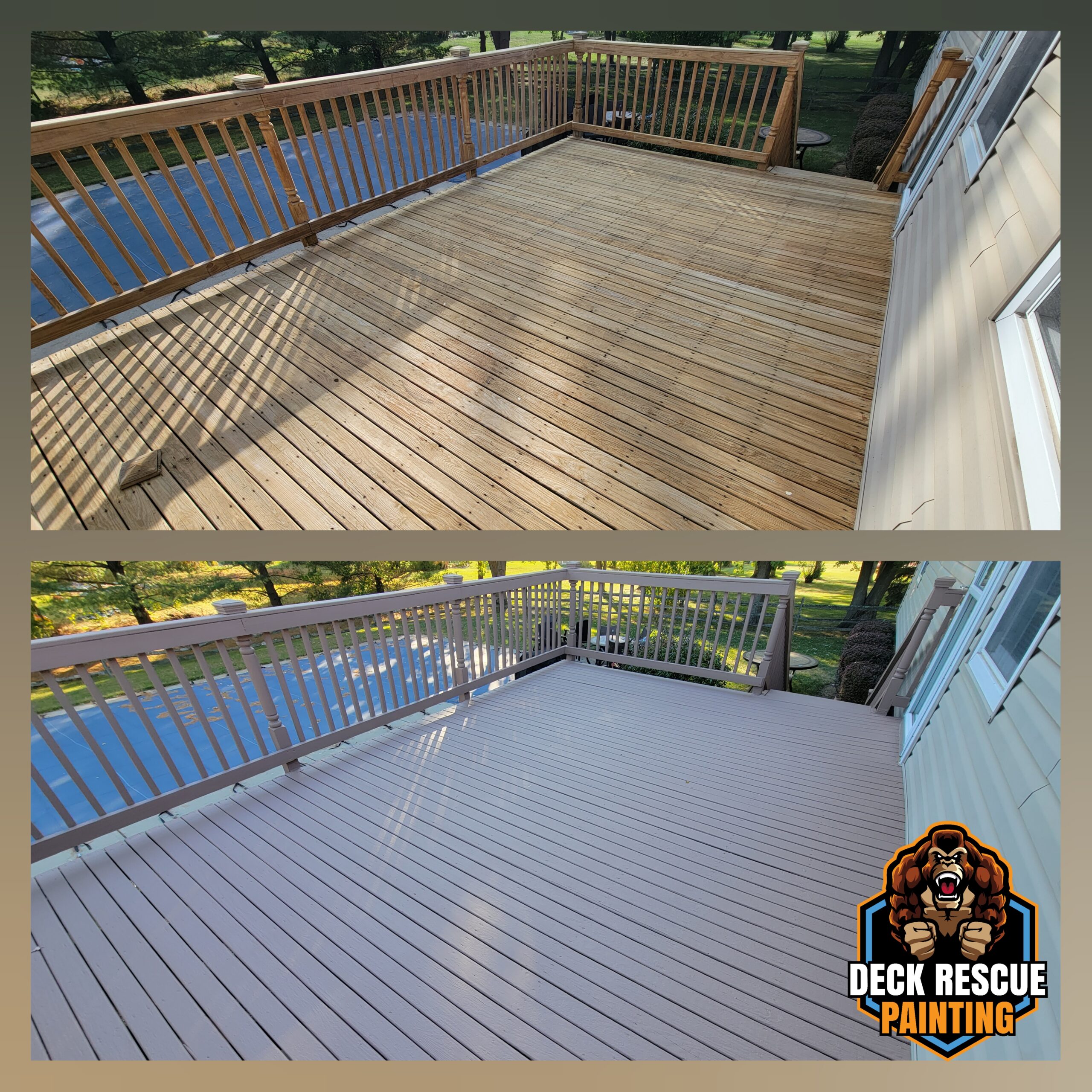 before and after of deck painting resurfacing with thick deck resurface restore paint Kong Armor