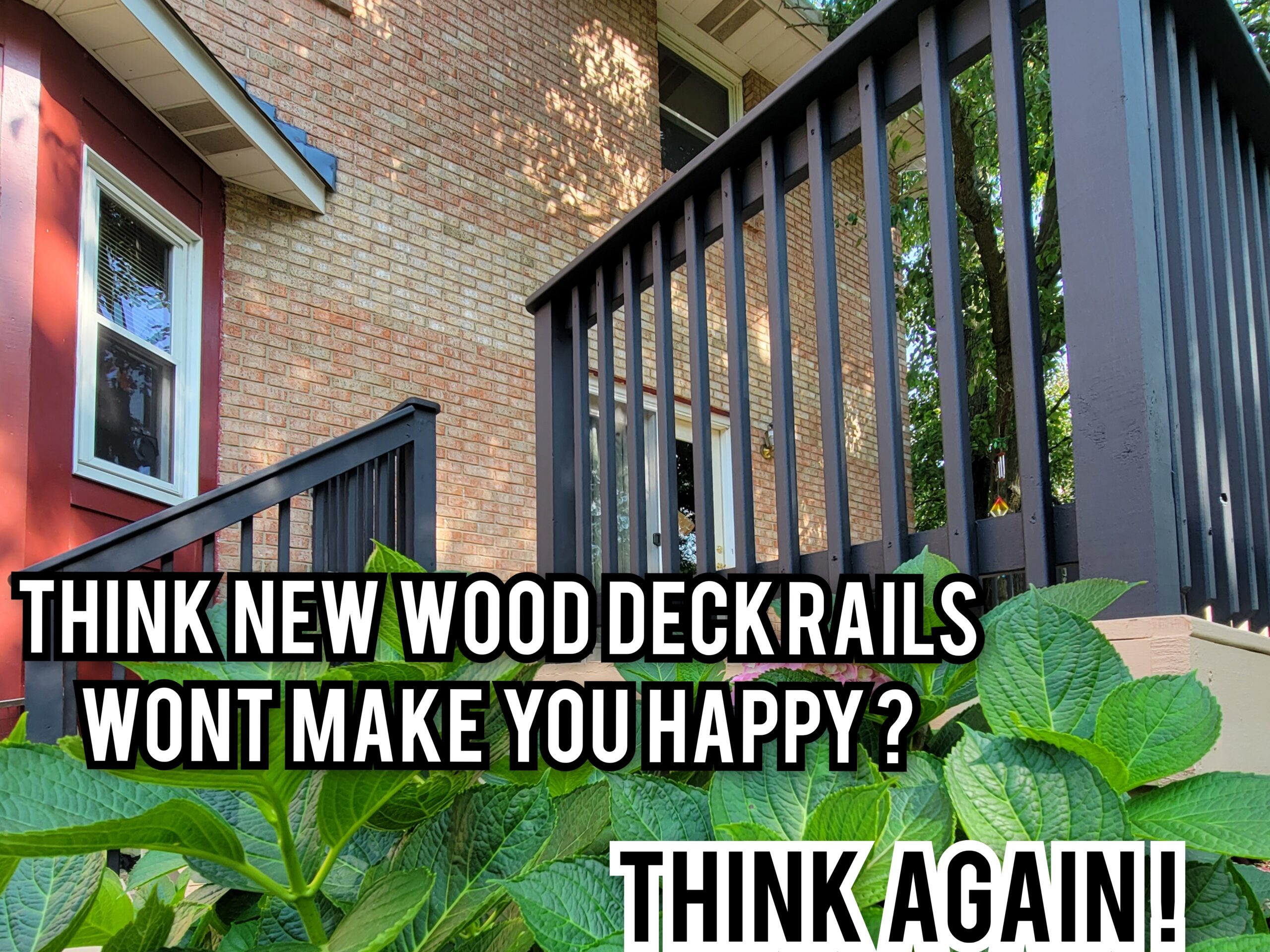 Picture shows cincinnati deck with newly installed and beautifully painted wood rails in the color black, by kong armor deck restoration painters